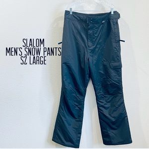 Slalom men’s black snow pants, zip front ,ski pants, adjustable waist Sz large
